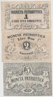 Olasz Államok / Velence / Moneta Patriottica 1848. 1L + 2L + 5L, mindegyik hátoldalán bélyegzéssel T:III,III- Italian States / Venice / Moneta Patriottica 1848. 1 Lira + 2 Lire + 5 Lire, all with stamp on the back C:F,VG Krause S185,S186,S188