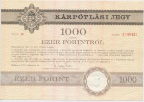 Budapest 1991. "Országos Kárrendezési és Kárpótlási Hivatal" kárpótlási jegye 1000Ft-ról (...