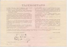 Budapest 1991. "Országos Kárrendezési és Kárpótlási Hivatal" kárpótlási jegye 1000Ft-ról (...