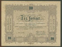 1848. "Kossuth-bankó" 10Ft előlapon sor- és sorozatszám nélkül, hátlapon csak alapnyomat, ezenkívül "alladalmi" + "gyanant" lemezhiba! T:II-/III RR!!