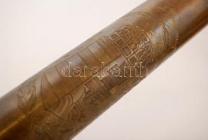 1942-43  magyar címeres réz emlék váza, ágyúhüvelyből készített, gravírozott, "Emlékül Oroszors...