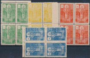 1930-1940 4 klf Pécs egyházi okmánybélyeg négyestömbökben / 4 different fiscal stamp in blocks of 4