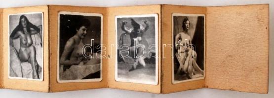 cca 1930-40 Egyedileg gyártott aktokat tartalmazó minialbum, 9db, 4x3cm
