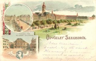 1899 Szeged, Klauzál tér, közúti híd; Endrenyi Imre kiadása, litho