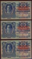 1913. 20K II.kiadás (3x) piros vízszintes, címer alati "Deutschösterreich" fny-sal, egymásutáni sorszámokkal! T:I