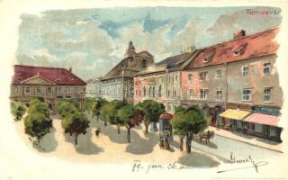 1899 Temesvár, Jenő herceg tér / Prince Eugene square, Kosmos litho s: Geiger