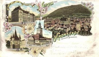 1898 Brassó, Kronstadt; Verlag von H. Zeidner, floral Gruss aus... litho