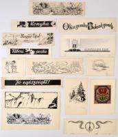 Peilter Gyula (1899-1992): Több mint 80 db grafika. Főleg tus, néhány nyomat, legtöbb jelzés nélkül,...