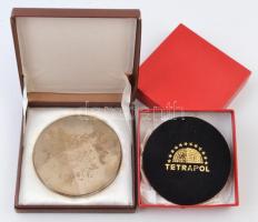 DN "10 éves földügyi szolgálatért" Br plakett, eredeti tokban (80mm) + DN "Tetrapol&q...