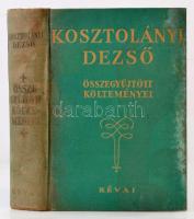 Kosztolányi Dezső: Kosztolányi Dezső összegyűjtött költeményei 1907-1935. Budapest, 1935, Révai, 412 p. + 1 t. Első kiadás. A szerző által aláírt, 82 sz. példány. Kiadói egészvászon kötés.  A borítója foltos, kopott. Az védő- és előzéklap kijár. A védőlapon ajándékozási sorokkal. A címlapon könyvtári bélyegzővel. A lapok foltosak. A kötése sérült.