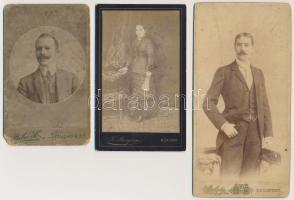cca 1880-1900 3 db keményhátú műtermi fotó, közte egy Strelisky budapesti műterméből, 11x7 és 15x8 cm