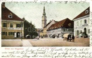 Klagenfurt, St. Veiter Vorstadt, die Geschäfte von Julius Ivanetic, M. Spieler und C. Reichel / square with shops
