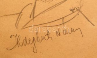 Szegő Gizi (1902-1985): Hidegkuti Nándor, az Aranycsapat játékosának dedikált portréja! Jelzett, 14x...