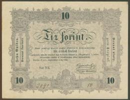 1848. "Kossuth bankó" 10Ft előlapon alul nyomdai benyomott színtelen vonal! T:II+ csak egyszer enyhén hajtott