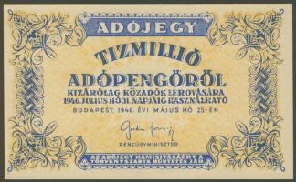 1946. 10.000.000AP barnás-fehér, vízjeles papíron, fordított címerrel T:I