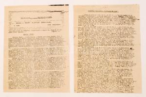 1944 szeptember: A Szabad Diákfront c. újság kiadja a Nemzeti Ellenállás Diákmozgalma. Antifasiszta újság első száma. 4 stencilezett oldal