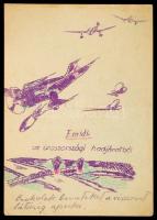 1941 Rajzos tábori postai levelezőlap az orosz frontról