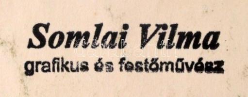 Somlai Vilma (1938-2007): Tavasz a kertben. Akvarell, papír, jelzett, 43×60 cm