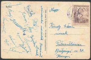 1948 Az FTC csapattagjainak aláírása küldött képeslapon(Deák, Kispéter, Hernádi, Ónody, Henni, Kocsis, Kiss, Tihanyi, Csanádi, stb.)