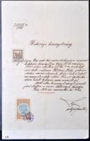 FORDÍTOTT KÖZÉPRÉSZŰ 1908-as kiadású  Pécs városi illetékbélyeg 1916-ban kiállított hatósági bizonyí...