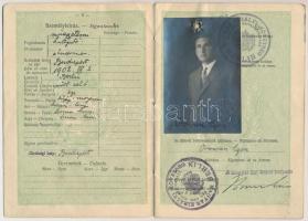 1928 A Magyar Királyság által kiállított fényképes útlevél műegyetemi hallgató részére, sok vízummal...