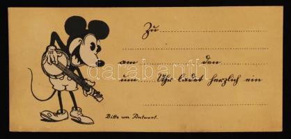 cca 1930 Különböző Mickey Mouse figurákkal díszített német nyelvű meghívó,4db,  6x13cm / circa 1930 ...