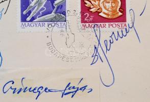 1965 Voszhod 2 sor FDC-n a két űrhajós aláírásával, a borítékra ragasztva Czinege Lajos honvédelmi m...