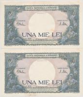 Románia 1941. 1000L (2x) sorszámkövetők T:I-,II Romania 1941. 1000 Lei (2x) sequential serials C:AU,XF