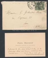 1918 Paul Meuriot francia tudós, saját kézzel megírt névjegykártyája /  1918 Autograph lines of Paul Meuriot French professor