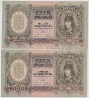 1943. 1000P (2x) sorszámkövetők, nyomdai papírráncokkal T:I,I-