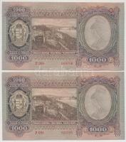 1943. 1000P (2x) sorszámkövetők, nyomdai papírráncokkal T:I,I-