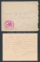 Georges Mandel (1885-1944) francia politikus, Clemenceau jobbkeze saját kézzel írt köszönő kártyája, melyben a szerbek dicsőségét jegyzi meg. / 1918 Autograph letter of Georges Mandel (1885-1944)  French journalist, politician, right hand man of Clemanceau and French Resistance leader autograph card to a Serbian politican in which he is praising the Serbian glory.