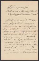 1901 Sághy Gyula (1844-1916) jogtudós, egyetemi tanár, felvidéki politikus saját kezű levele Vaszary Kolos hercegprímásnak, 2 beírt oldal, 20x13cm