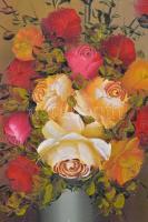 Olvashatatlan jelzéssel: Virágcsendélet. Olaj, vászon,  foltos, keretben,  63×32 cm