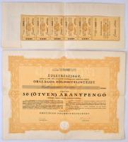 Budapest 1936. "Országos Földhitelintézet" 1db üzletrészjegye 50 aranypengőről szelvényekkel T:III ragasztott szárazpecséttel