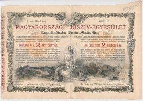 Budapest 1888. "Magyarországi Jószív-Egyesület" sorsjegykölcsön 2Ft-ról, szárazpecséttel, bélyegzésekkel (2x) sorszámkövetők T:II-,III