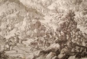 1772 Qianlong kínai császár győzelmeit megörökítő metszet-sorozat egy darabja. A nyugati régiók megh...