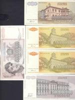 Jugoszlávia 1993. 50.000.000D (2x), 500.000.000D (2x), 5000.000.000D (2x), 50.000.000.000D + 1994. 100D, 1000D T:I,I-,II+