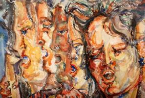 Olvashatatlan jelzéssel: Együttes. Akvarell, papír, üvegezett keretben, 75×53 cm