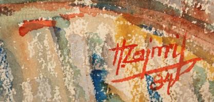 Olvashatatlan jelzéssel: Együttes. Akvarell, papír, üvegezett keretben, 75×53 cm