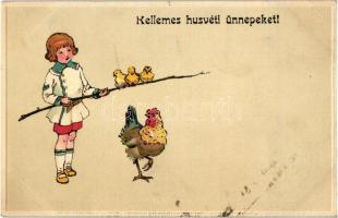 Easter, child with rooster and chicken, Special S.B. 3325. litho (cut)