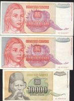 Jugoszlávia 1968-74. 50D,100D,500D,1000D T:I + 1993. 5000D (2x), 10.000D (2x), 1000.000.000D (2x) T:I-,II