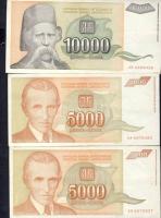 Jugoszlávia 1968-74. 50D,100D,500D,1000D T:I + 1993. 5000D (2x), 10.000D (2x), 1000.000.000D (2x) T:...