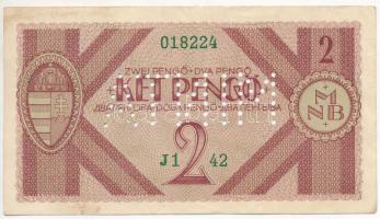1938. 2P "MINTA" perforácival, "018224 J1 42" sorszámmal, kiadatlan bankjegy ter...