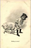 New Year, pig with swineherd