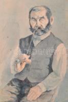 Balogh Ferenc (1910-1977): Pipázó öreg úr. Akvarell, papír, jelzett, üvegezett sérült keretben, 32×2...