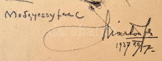 Márton Ferenc (1884-1940): Medgyesy Ferenc szobrászművész portréja 1937.. Ceruza, papír, Jelzett. 25...