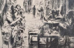 Aszódi Weil Erzsébet (1901-1976): Nápolyi utcal. Rézkarc, papír, jelzett, üvegezett keretben, 32×21 ...