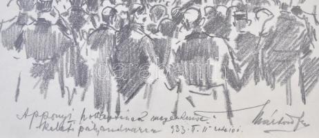 Márton Ferenc (1884-1940): 1933 Apponyi Albert holttestének megérkezése a Keleti Pályaudvarra. Ceruz...