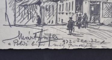 Márton Ferenc (1884-1940):1922 Tabán Poldi bácsi  Mély Pince fogadója, kocsma Ceruza, papír, Jelzett...